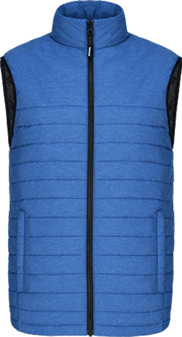 Am image of a Custom CX2 Inuvik Mens Lightweight Puffy Vest in Blue Heather!