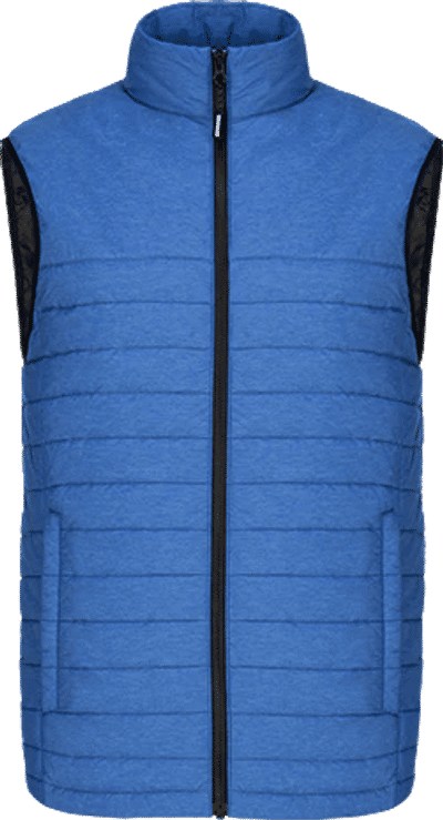 Am image of a Custom CX2 Inuvik Mens Lightweight Puffy Vest in Blue Heather!