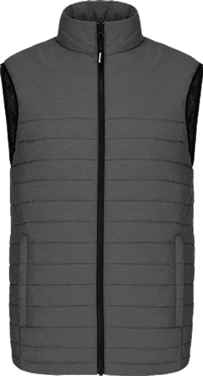 Am image of a Custom CX2 Inuvik Mens Lightweight Puffy Vest in Grey Heather!