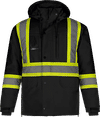 Am image of a Custom CX2 Kenworth 5 in 1 Hi Vis Coat in Black!