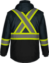 Am image of a Custom CX2 Kenworth 5 in 1 Hi Vis Coat in Navy!