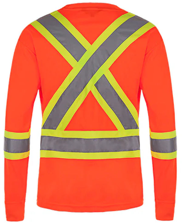 Am image of a Custom CX2 Lookout Hi Vis Safety Long Sleeve Shirt in Hi Vis Orange!