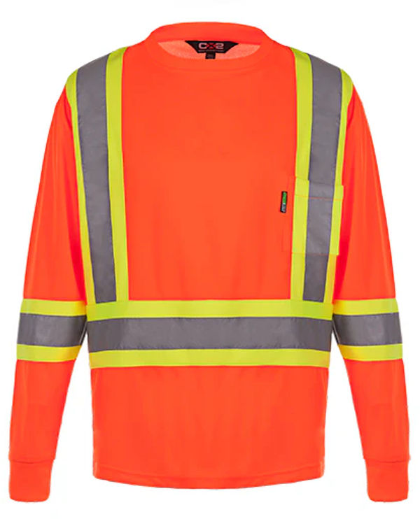 Am image of a Custom CX2 Lookout Hi Vis Safety Long Sleeve Shirt in Hi Vis Orange!