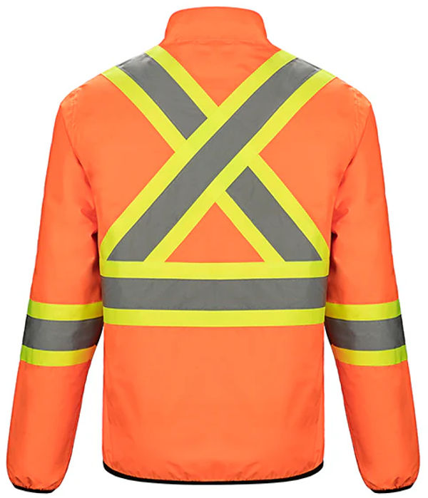 Am image of a Custom CX2 Safeguard Hi Vis Reversible Jacket in Hi Vis Orange!