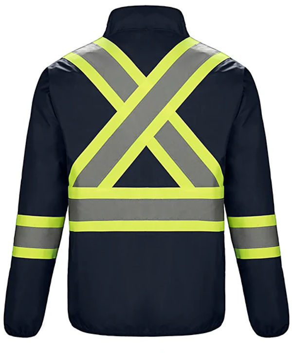 Am image of a Custom CX2 Safeguard Hi Vis Reversible Jacket in Navy!