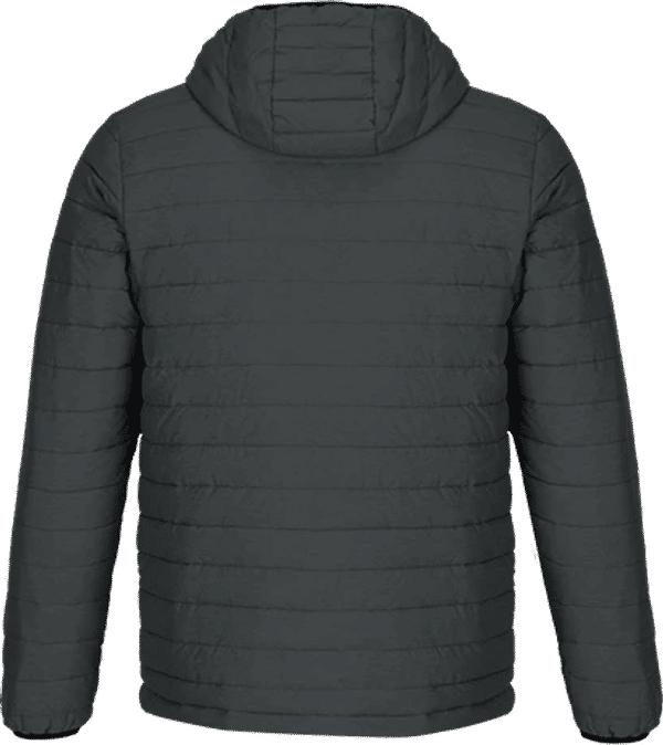 Am image of a Custom CX2 Yukon Mens Lightweight Puffy Jacket in Black Charcoal Heather!