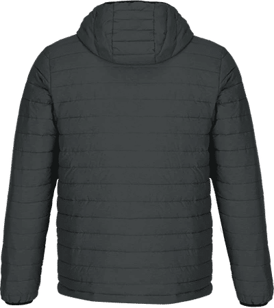 Am image of a Custom CX2 Yukon Mens Lightweight Puffy Jacket in Black Charcoal Heather!