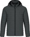 Am image of a Custom CX2 Yukon Mens Lightweight Puffy Jacket in Black Charcoal Heather!