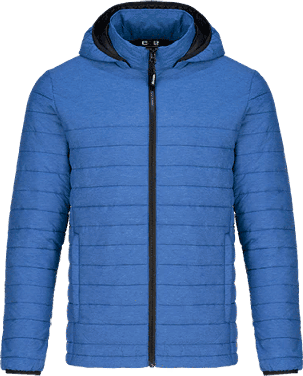 Am image of a Custom CX2 Yukon Mens Lightweight Puffy Jacket in Blue Heather!