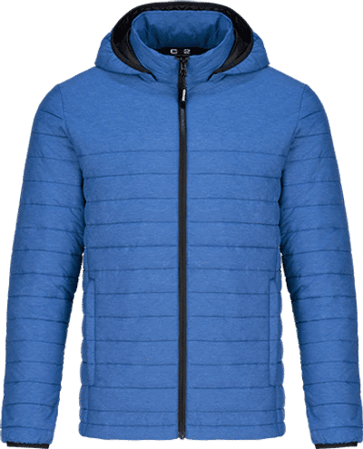 Am image of a Custom CX2 Yukon Mens Lightweight Puffy Jacket in Blue Heather!