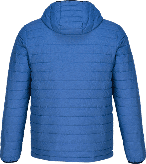 Am image of a Custom CX2 Yukon Mens Lightweight Puffy Jacket in Blue Heather!