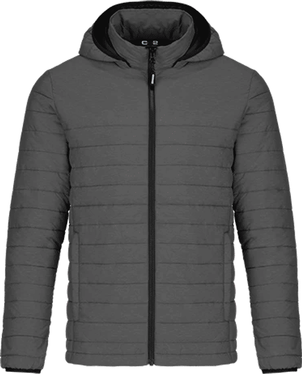 Am image of a Custom CX2 Yukon Mens Lightweight Puffy Jacket in Grey Heather!