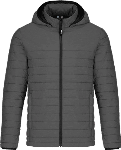 Am image of a Custom CX2 Yukon Mens Lightweight Puffy Jacket in Grey Heather!