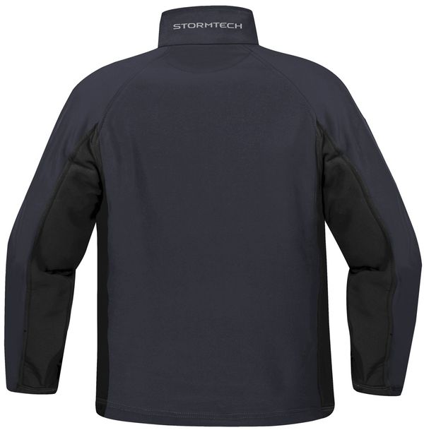 Am image of a Custom Stormtech Mens Crew Bonded Shell in NAVY / BLACK!