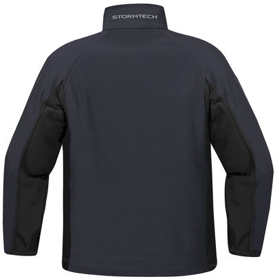 Am image of a Custom Stormtech Mens Crew Bonded Shell in NAVY / BLACK!