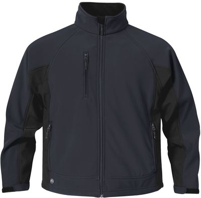 Am image of a Custom Stormtech Mens Crew Bonded Shell in NAVY / BLACK!