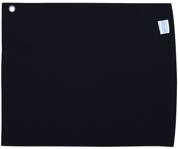 Am image of a Custom Velour Hemmed Towel with Grommet & Hook in Black!
