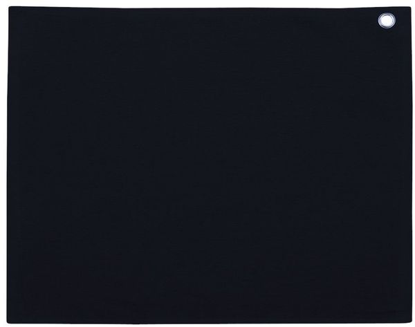 Am image of a Custom Velour Hemmed Towel with Grommet & Hook in Black!