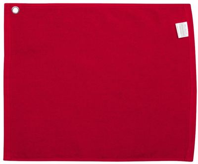 Am image of a Custom Velour Hemmed Towel with Grommet & Hook in Red!
