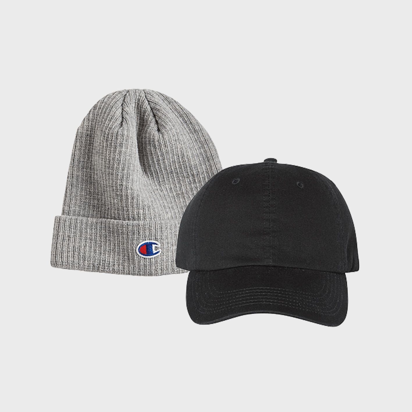 An image of custom Champion hats that you can customize and print on!