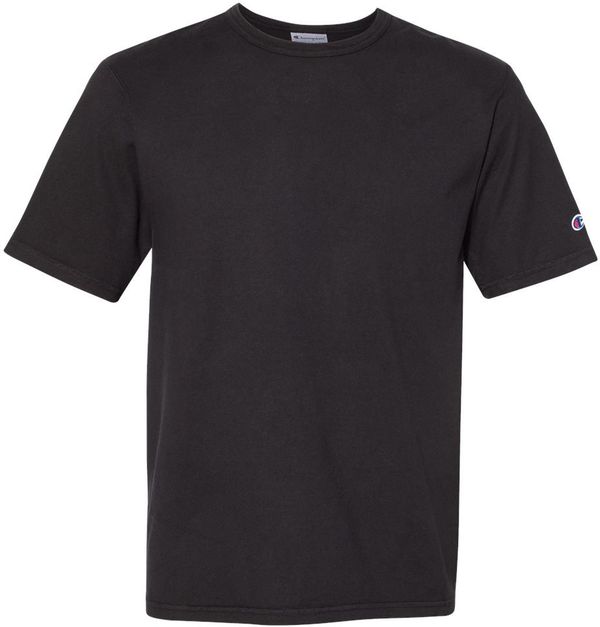 Am image of a Custom Champion Adult Garment Dyed Short Sleeve Tee in Black!