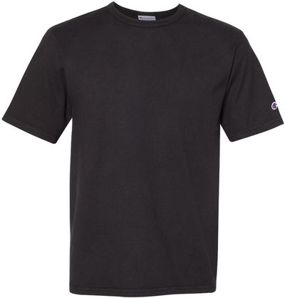 Am image of a Custom Champion Adult Garment Dyed Short Sleeve Tee in Black!