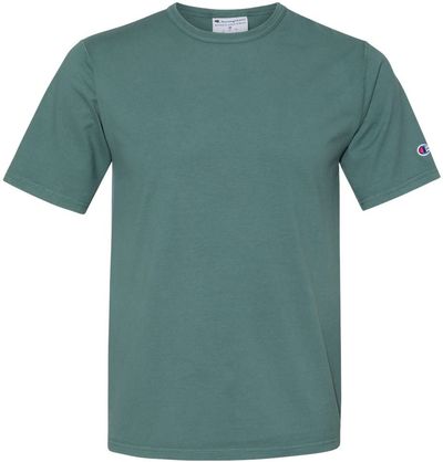 Am image of a Custom Champion Adult Garment Dyed Short Sleeve Tee in Cactus!
