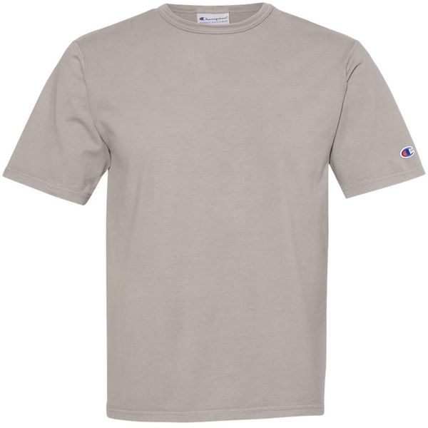 Am image of a Custom Champion Adult Garment Dyed Short Sleeve Tee in Concrete!