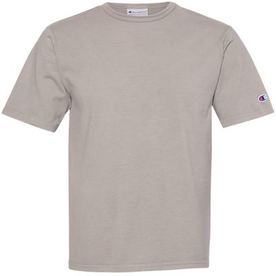 Am image of a Custom Champion Adult Garment Dyed Short Sleeve Tee in Concrete!