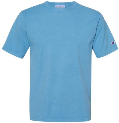 Am image of a Custom Champion Adult Garment Dyed Short Sleeve Tee in Delicate Blue!