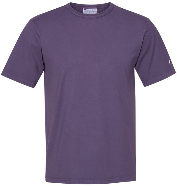 Am image of a Custom Champion Adult Garment Dyed Short Sleeve Tee in Grape Soda!