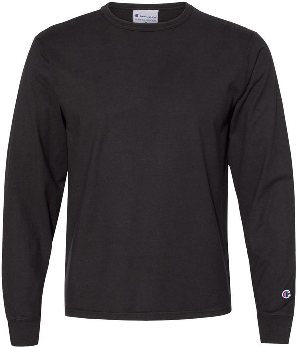 Am image of a Custom Champion Adult Garment Dyed Long Sleeve Tee in Black!