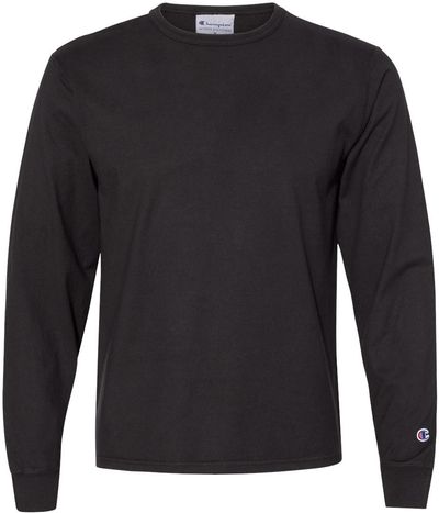 Am image of a Custom Champion Adult Garment Dyed Long Sleeve Tee in Black!
