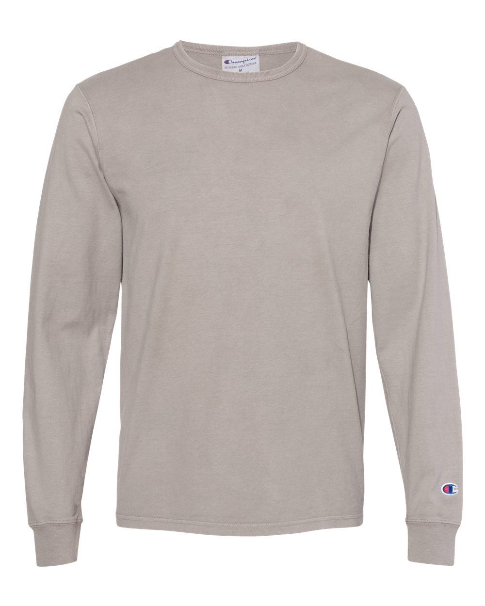 Champion Adult Garment Dyed Long Sleeve Tee in Concrete