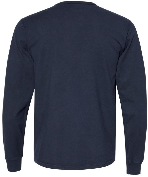 Am image of a Custom Champion Adult Garment Dyed Long Sleeve Tee in Navy!