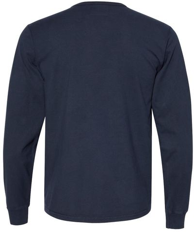Am image of a Custom Champion Adult Garment Dyed Long Sleeve Tee in Navy!