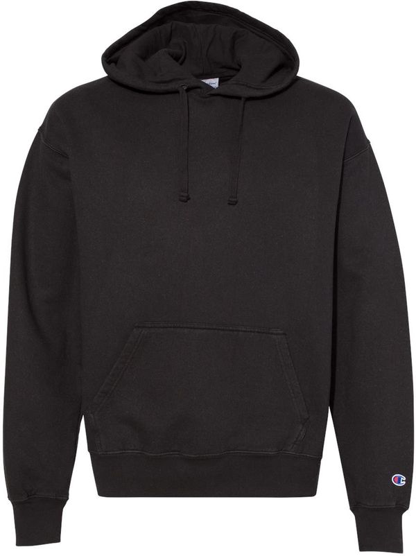 Am image of a Custom Champion Adult Garment Dyed Fleece Hoodie in Black!