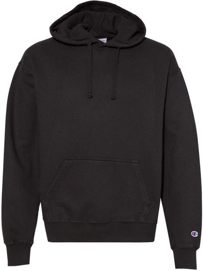 Am image of a Custom Champion Adult Garment Dyed Fleece Hoodie in Black!