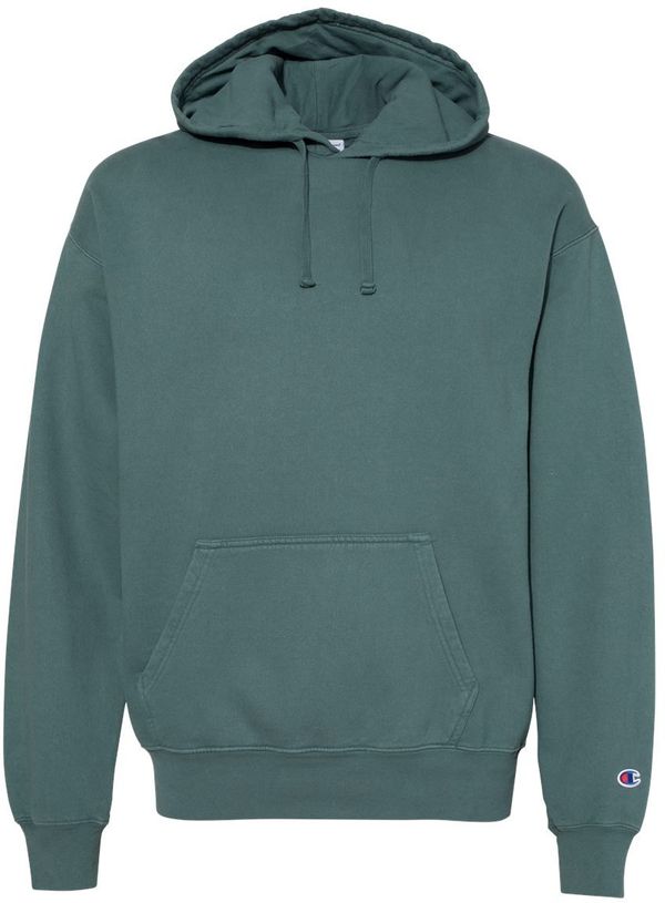 Am image of a Custom Champion Adult Garment Dyed Fleece Hoodie in Cactus!