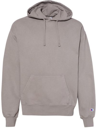 Am image of a Custom Champion Adult Garment Dyed Fleece Hoodie in Concrete!