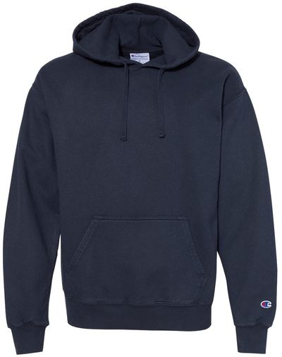Am image of a Custom Champion Adult Garment Dyed Fleece Hoodie in Navy!
