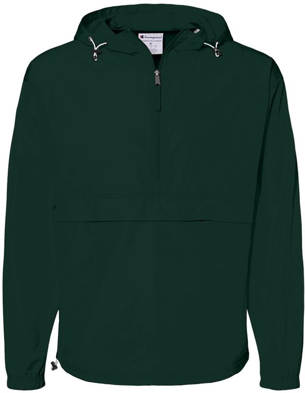 Am image of a Custom Champion Packable Anorak Jacket in Dark Green!