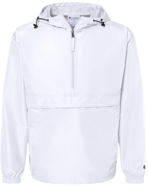 Am image of a Custom Champion Packable Anorak Jacket in White!