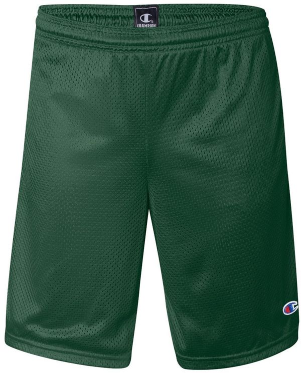Am image of a Custom Champion Adult Mesh Short with Pockets 9 Inch in Athletic Dark Green!