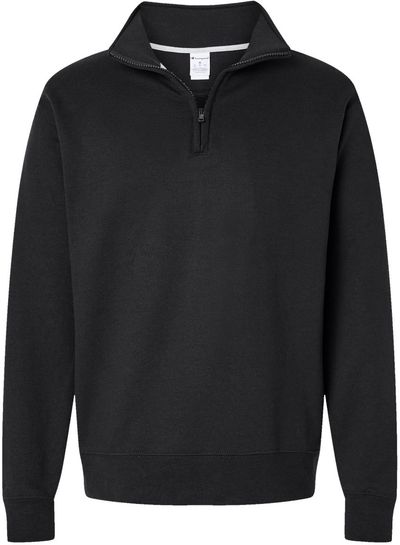 Am image of a Custom Champion Powerblend Quarter Zip Sweatshirt in Black!