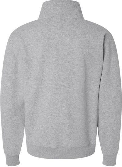 Am image of a Custom Champion Powerblend Quarter Zip Sweatshirt in Light Steel!