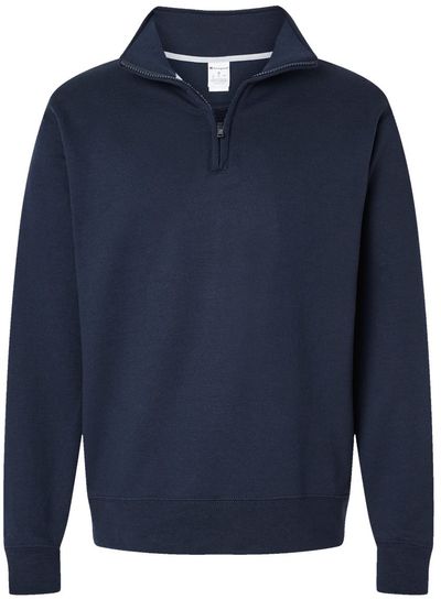 Am image of a Custom Champion Powerblend Quarter Zip Sweatshirt in Navy!