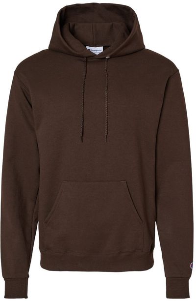 Am image of a Custom Champion Adult Powerblend® Hooded Sweatshirt in Chocolate Brown!