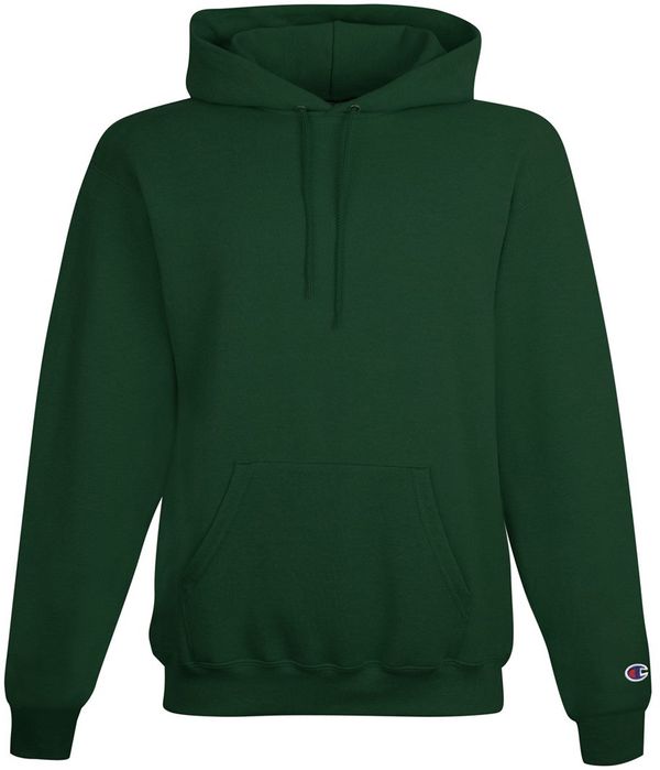 Am image of a Custom Champion Adult Powerblend® Hooded Sweatshirt in Dark Green!