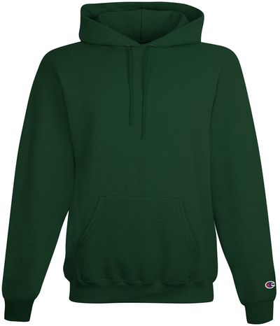 Am image of a Custom Champion Adult Powerblend® Hooded Sweatshirt in Dark Green!